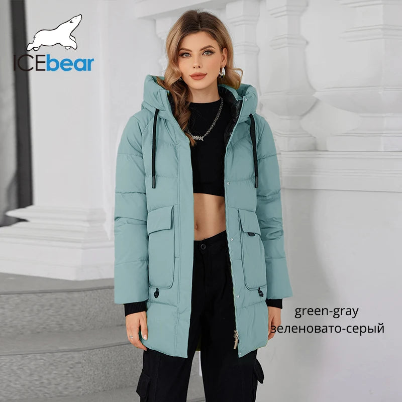 ICEbear Women's Padded Jacket New Winter 2024 with Hooded Zipper Stylish Warm Jacket Women's Jacket GWD3781I
