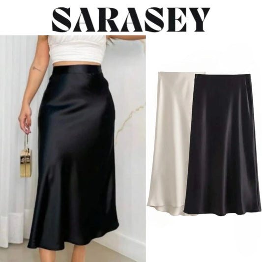 Women 2025 Satin Black Skirt Women High Waist Long Skirts for Women Summer White Midi Skirt Office Elegant Daily Skirts
