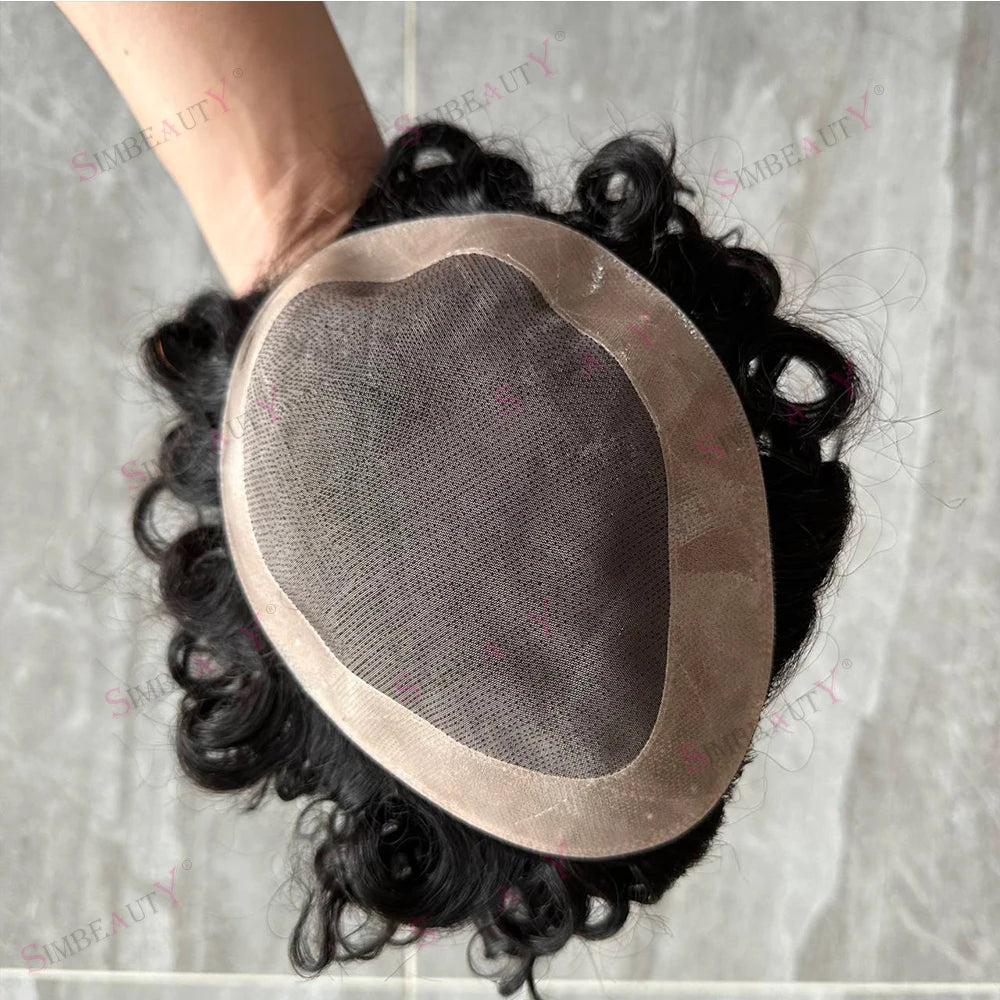 26mm Deep Curly 100% Human Hair Durable Skin #1 Black #3 Brown Wig Men's Toupee Invisible Transparent PU Prosthesis System Units