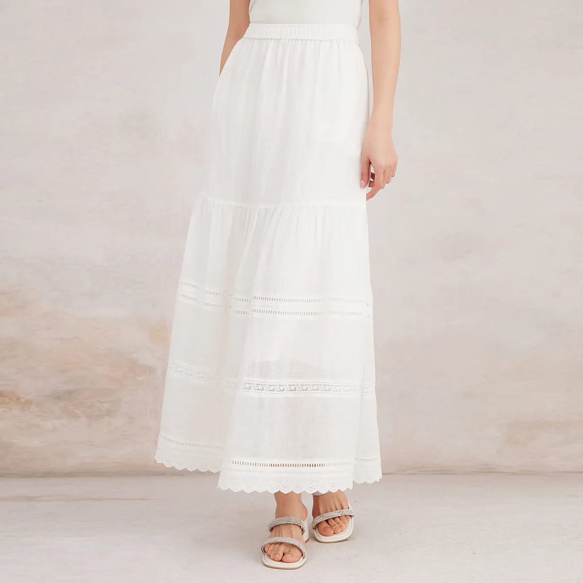 K3093W 100% Ramie Half Skirt High Quality Luxury Women's Clothing Spring Summer Hollow out  long skirts