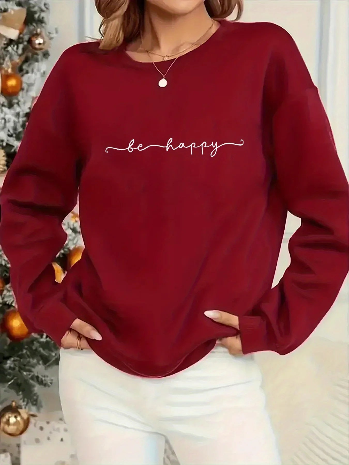 Women's Casual Heart Print Pullover Sweatshirt Geometric Design Long Sleeve Round Neck Machine Washable Regular Fit for Autum