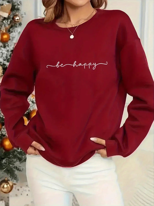 Women's Casual Heart Print Pullover Sweatshirt Geometric Design Long Sleeve Round Neck Machine Washable Regular Fit for Autum