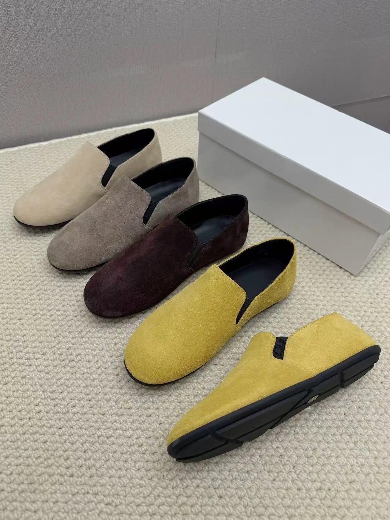 L2517  Slip-On Rubber Sole Loafers Old Money Casual Style Susde Genuine Leather Solid Shoes For Women 2025 New Spring