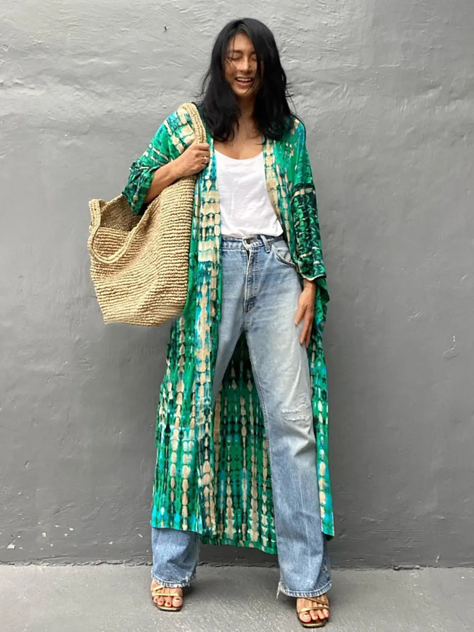 Beach Kimono for Women Swimsuit Cover-ups boho Fashion Tie-dye Tunic Cape Dress Summer Holiday Bikini Cover Up Pareo Robe