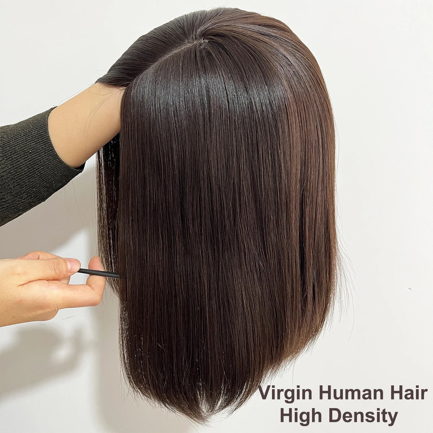 Dark Brown Jewish Topper Real Virgin European Human Hair Kosher Sheitels for White Women Silk Top Hairpieces Natural Scalp