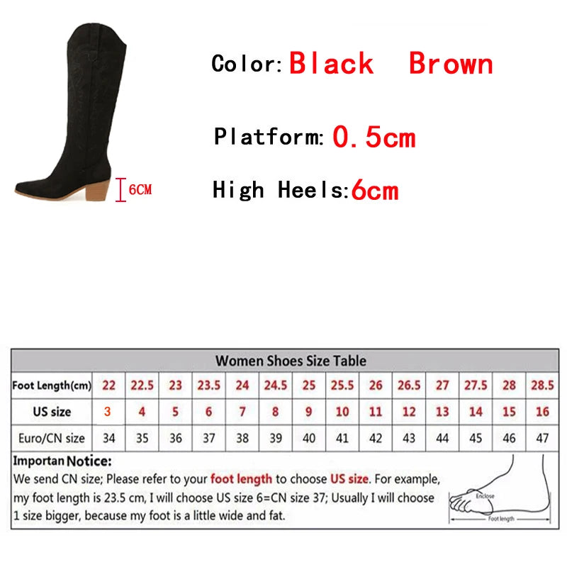 Hlieny 2025 New Retro Spring Winter Knee High Boots Women Comfy Walking Fashion Pointed Toe Female Western Cowboy Boot High Heel