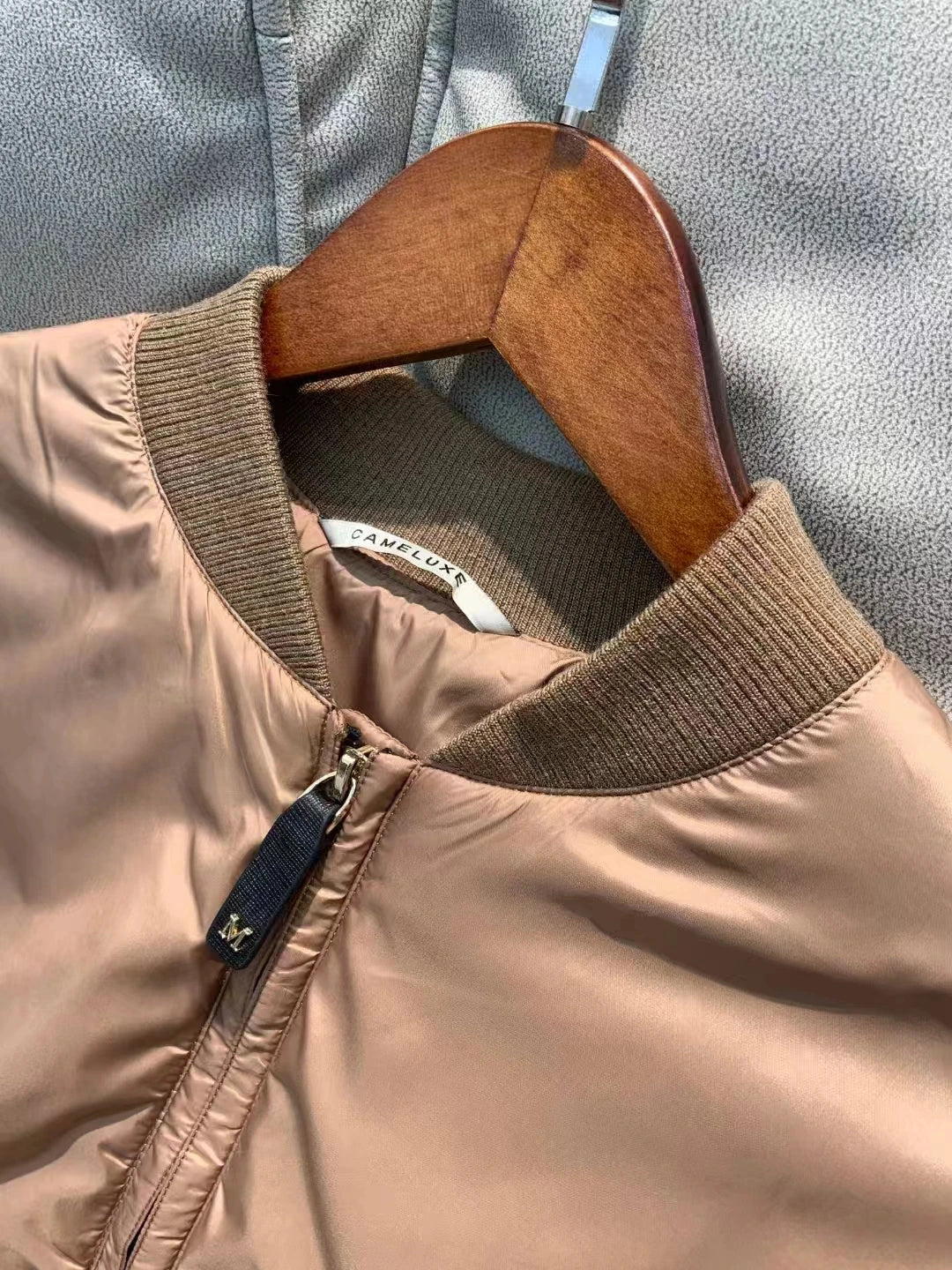 Fenggejiwo baseball jacketFLIGHT JACKET camel velvet silk jacket stand collar loose fit cotton jacket