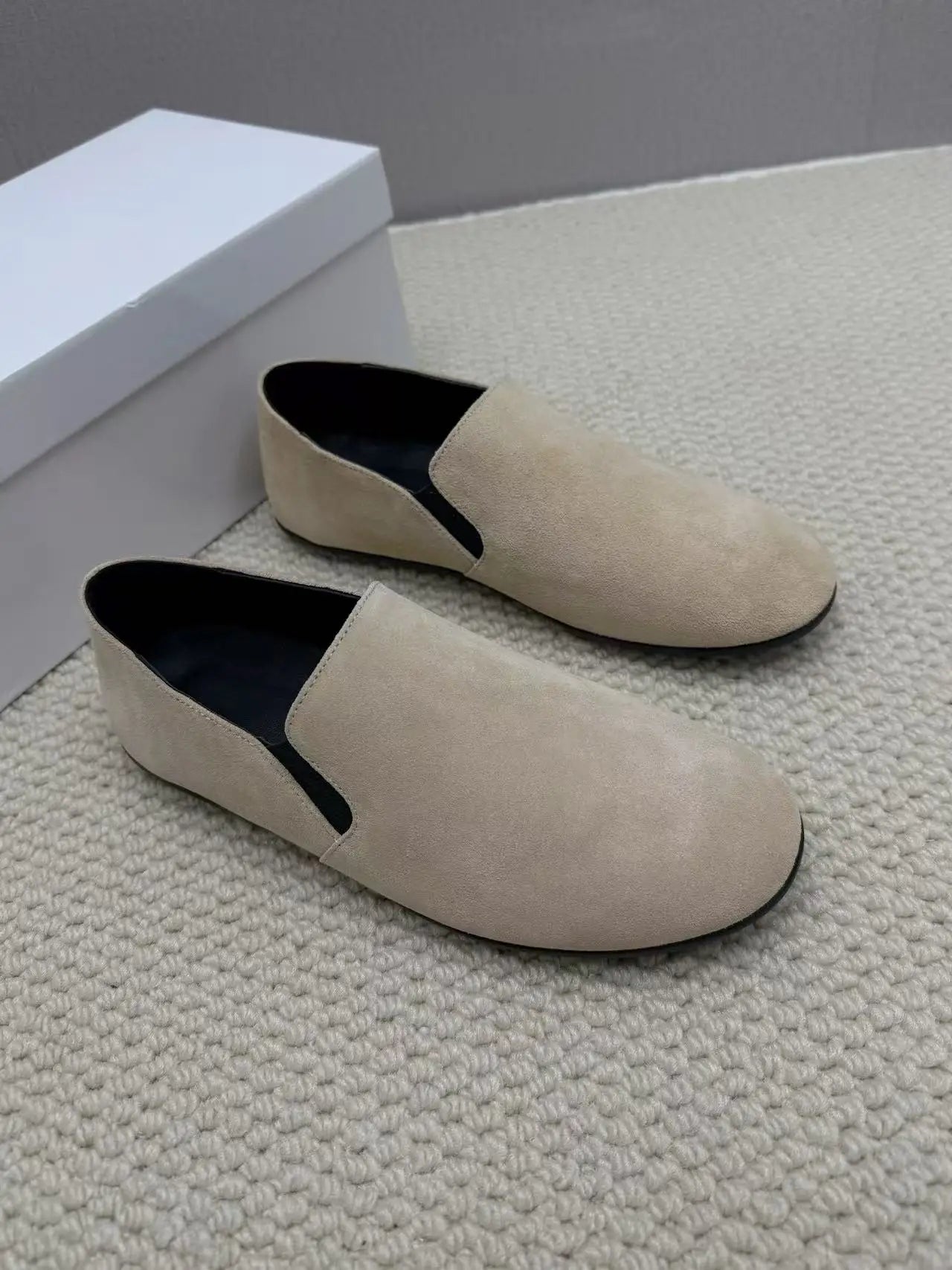 L2517  Slip-On Rubber Sole Loafers Old Money Casual Style Susde Genuine Leather Solid Shoes For Women 2025 New Spring