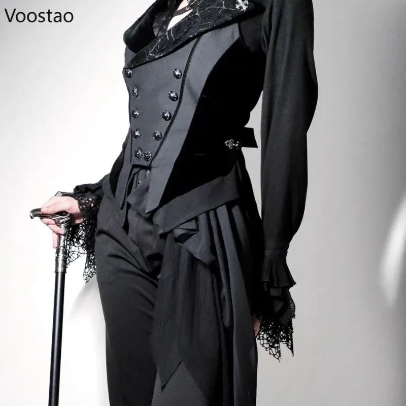 Gothic Y2k Dark Lolita Shirts Women Vintage V-Neck Long Sleeve Blouses Couple Halloween Victorian Retro Slim Clothes Tops Unisex