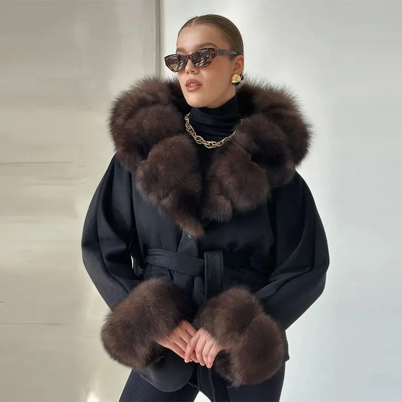 Elegant Women's Faux Fur Coat Jackets Lapel Collar Belted Jacket Warmed Outwear Winter Casual Tops 2025 Fashion Lace-up Ouftit