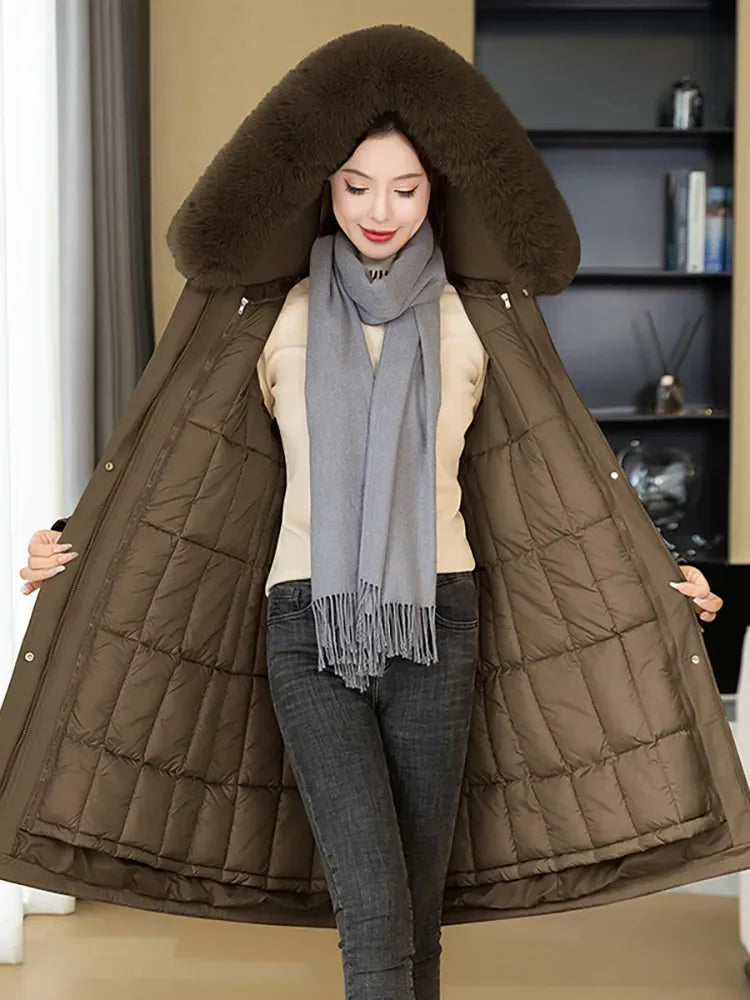 Vielleicht 2024 New Winter Women Puffer Jacket Removable Liner Fur Hooded Cotton Padded Coat Long Parkas Clothes Women Outwear