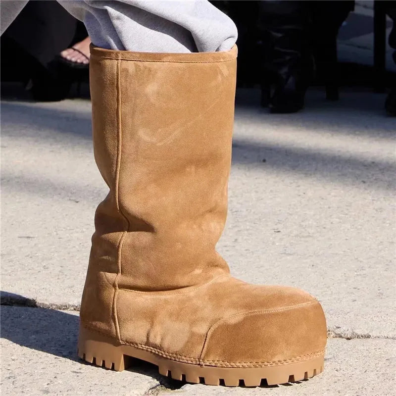 Luxury Size 35-43 New Snow Boots Women Thick Fur Warm Winter Boots Cow Suede Knee High Boots Fashion Platform Hiking Boots