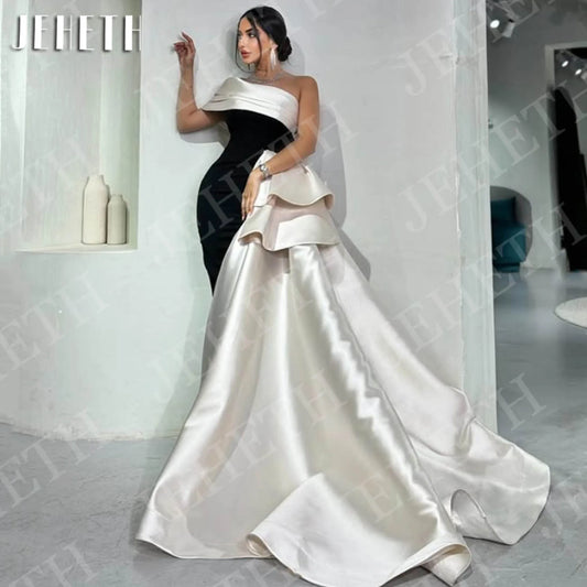 JEHETH Black and White Evening Dress Formal Elegant Saudi Arabia One Shoulder Mermaid Party Dresses Women Customized فساتين سهرة