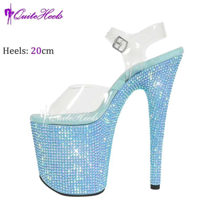 20cm 8Inches Diamond Stripper Pole Dance Shoes Women Sexy Show Crystal High Heels Sandals Party Club Platform High-heeled Shoes