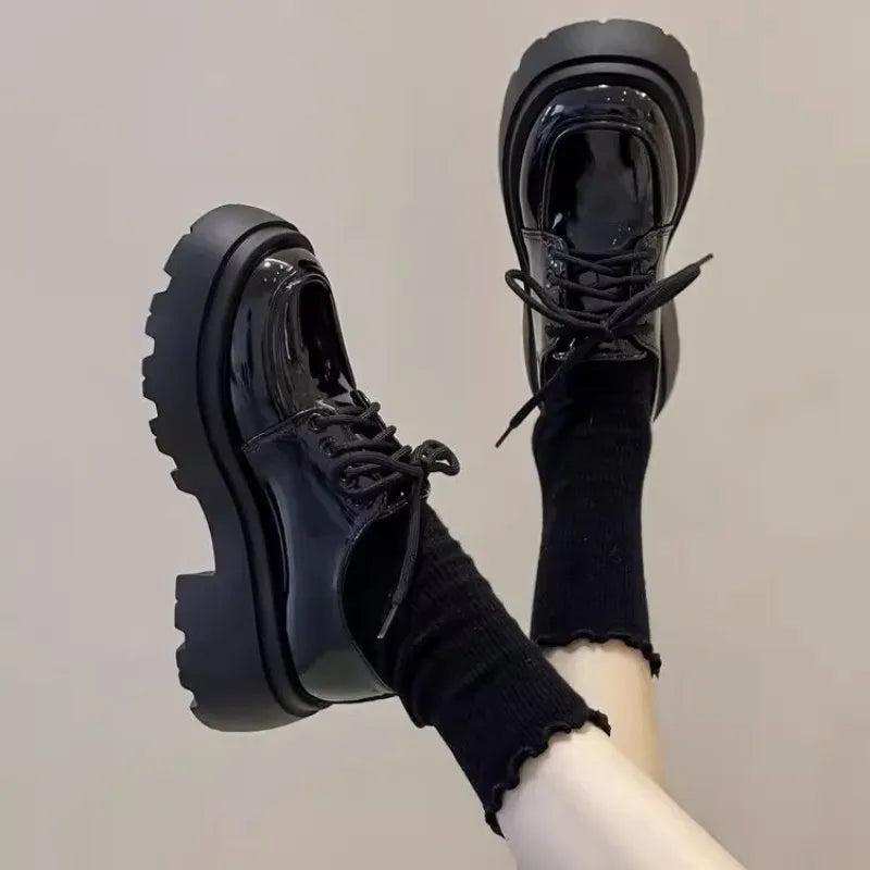 Women Spring New Black Platform Flats Shoes Women Loafers Slip on Boat Shoes Designer Casual Leather Oxfords 2025