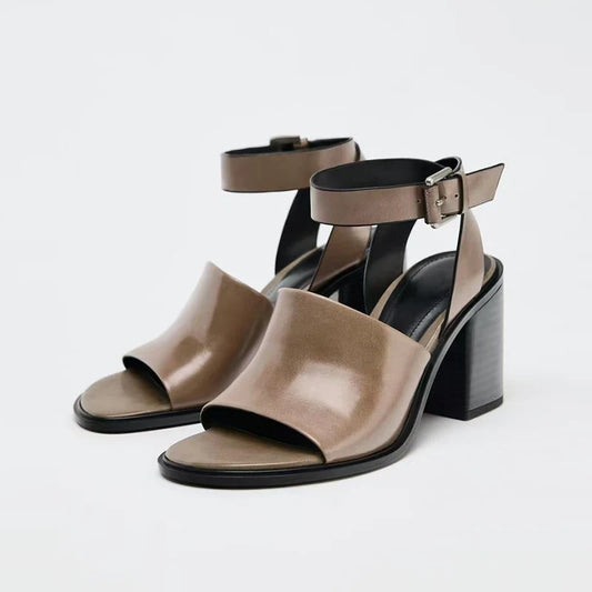 Fashion Genuine Leather Women Sandals 2025 Summer New Shoes Open Toe Rome Style High Heels Fashion Buckle Gladiator Shoes Woman