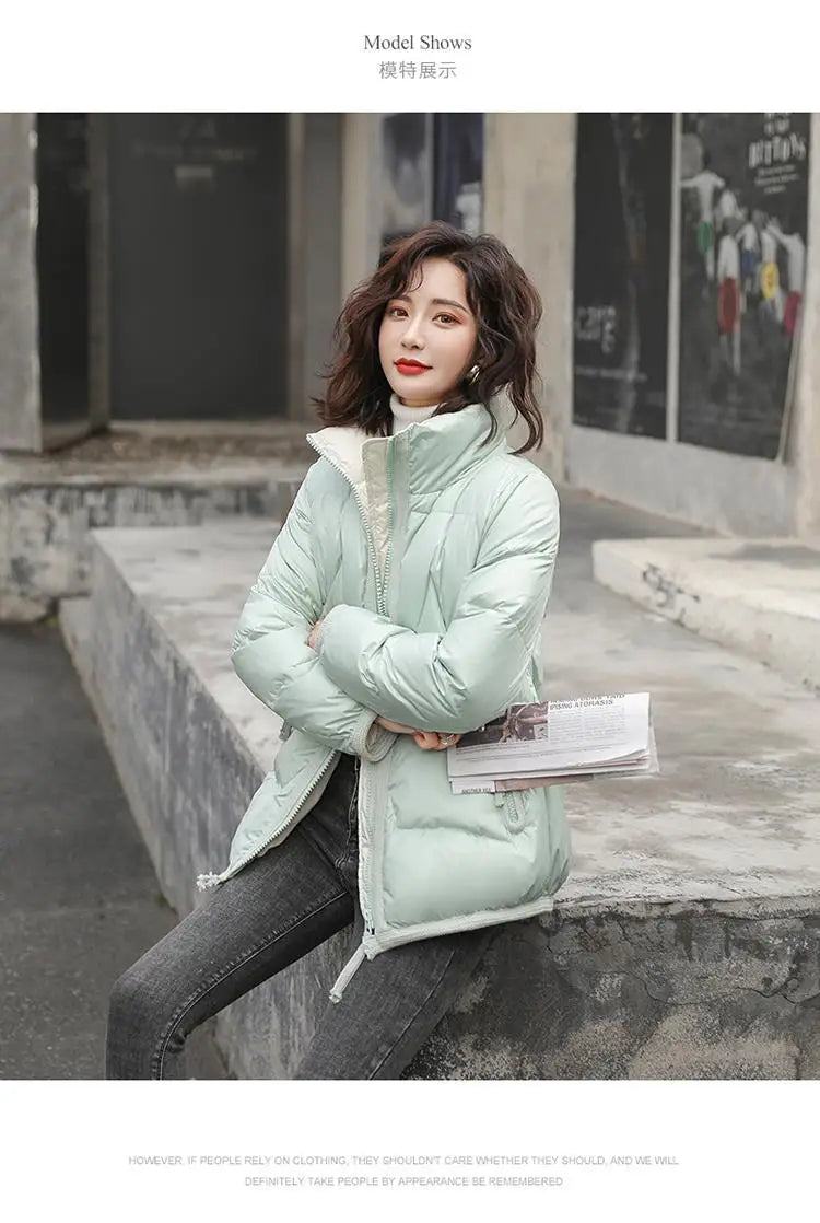 Women Short Cotton Coat Winter Solid Pockets Decoration Warm Windbreak Casual Thick Bread Ladies Jacket High Quality