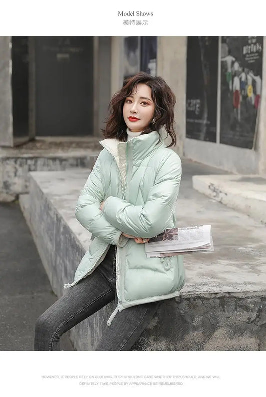 Women Short Cotton Coat Winter Solid Pockets Decoration Warm Windbreak Casual Thick Bread Ladies Jacket High Quality