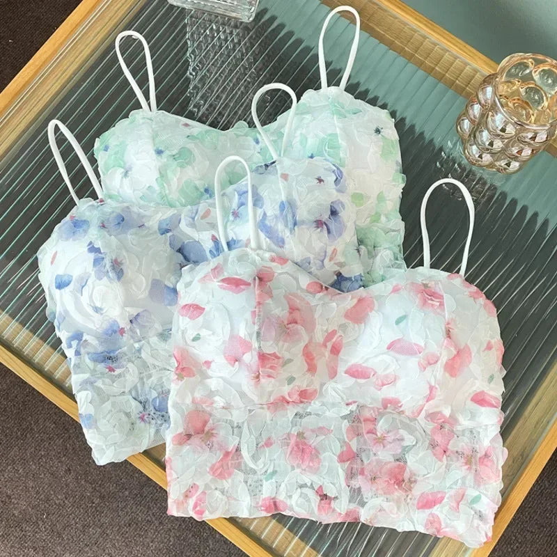Fashion Floral Corset Vest Lace Crop Top Women Bra Mesh Tube Top Beauty Back Bra Fashion Sexy Tank Top Sweet Girls Lingerie