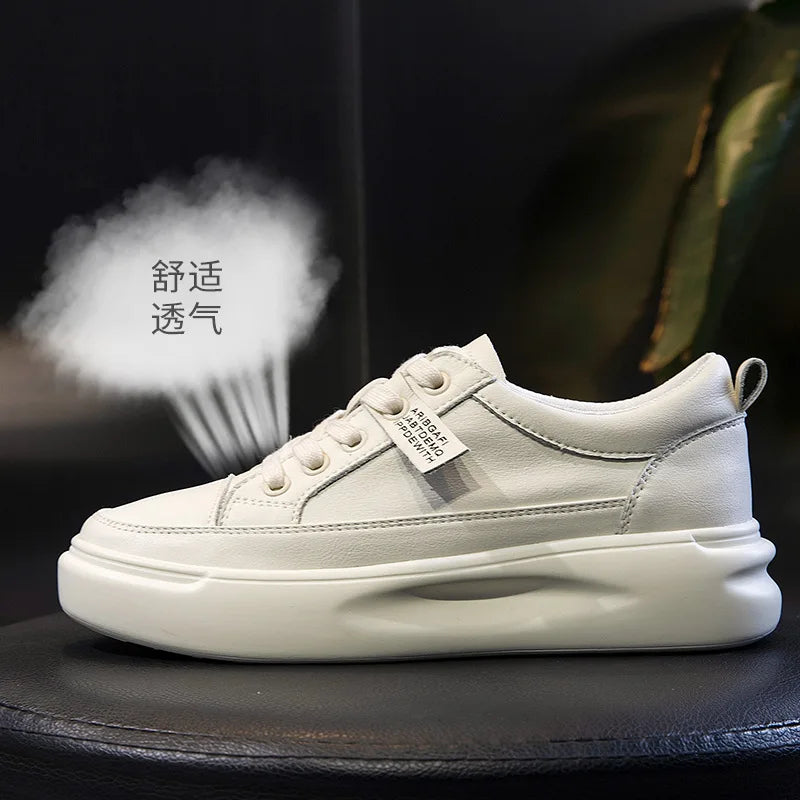 Leather white shoes 2024 spring and summer new single shoes thick sole women's shoes flat shoes casual shoes women's board shoes