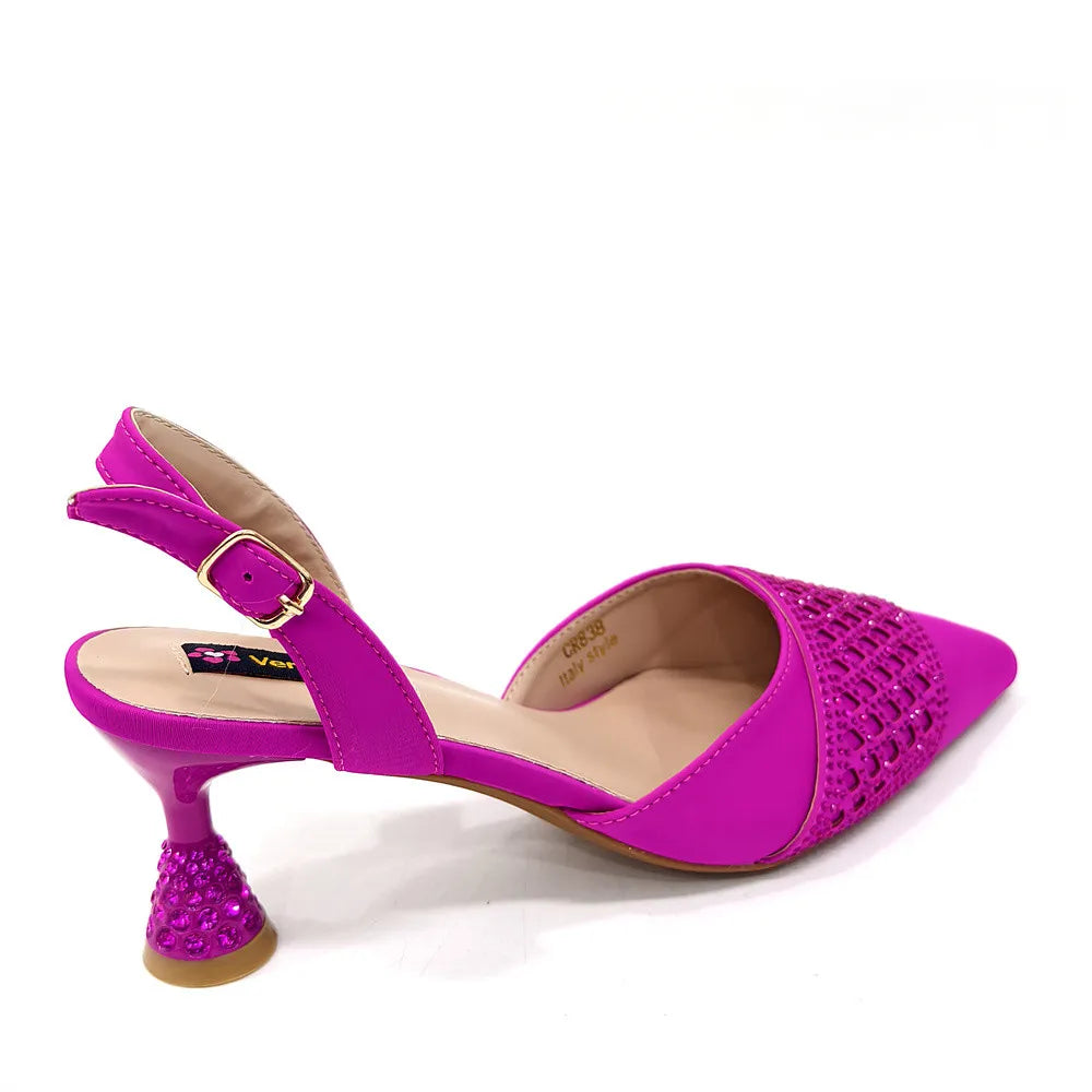 High Quality 2025 Italian Design Embossed Varnish Style Big Diamond Decoration Classic Noble Women Shoes and Bag Set