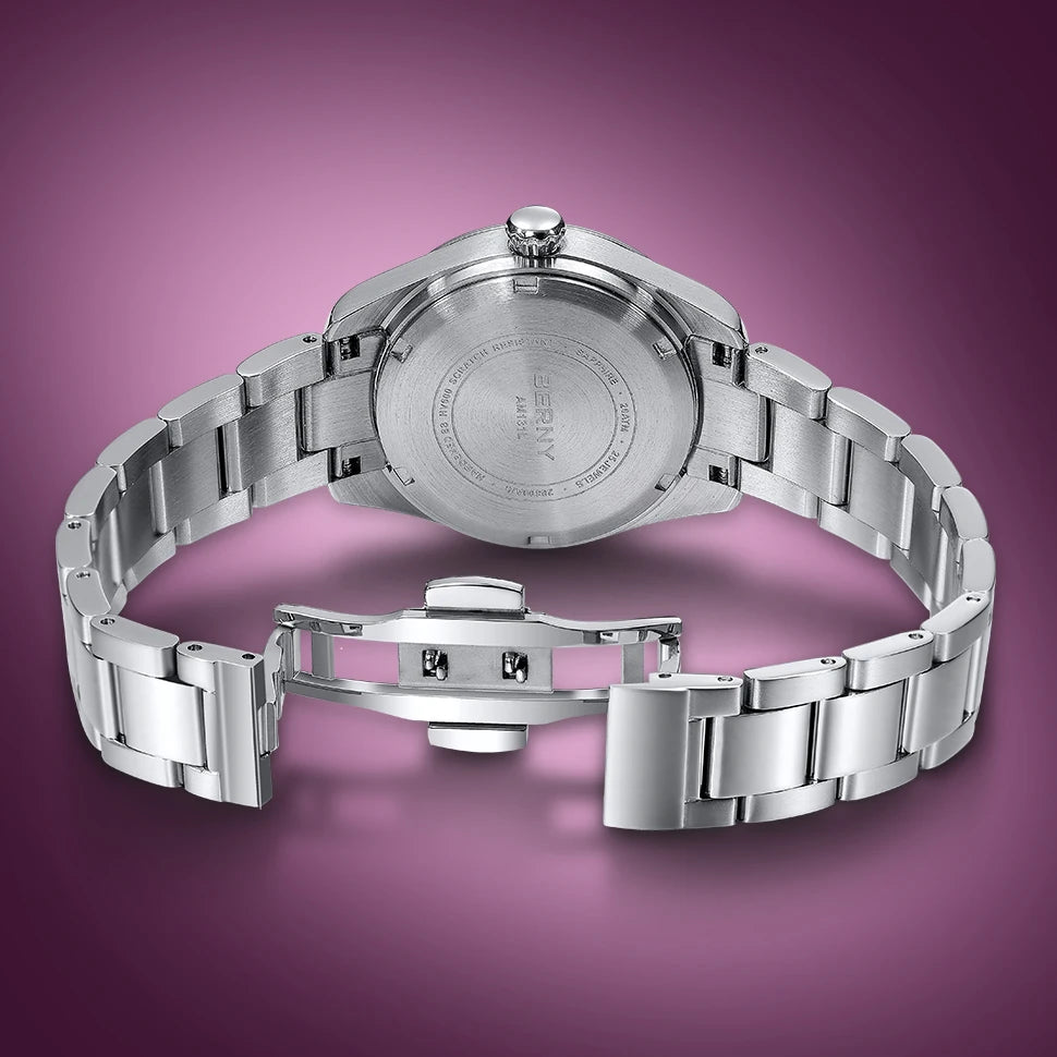 BERNY Automatic Women Watch PT5000 Sapphire Mechanical Elegant Women's Swim Watches 20ATM Full Stainless steel Swim Wristwatch