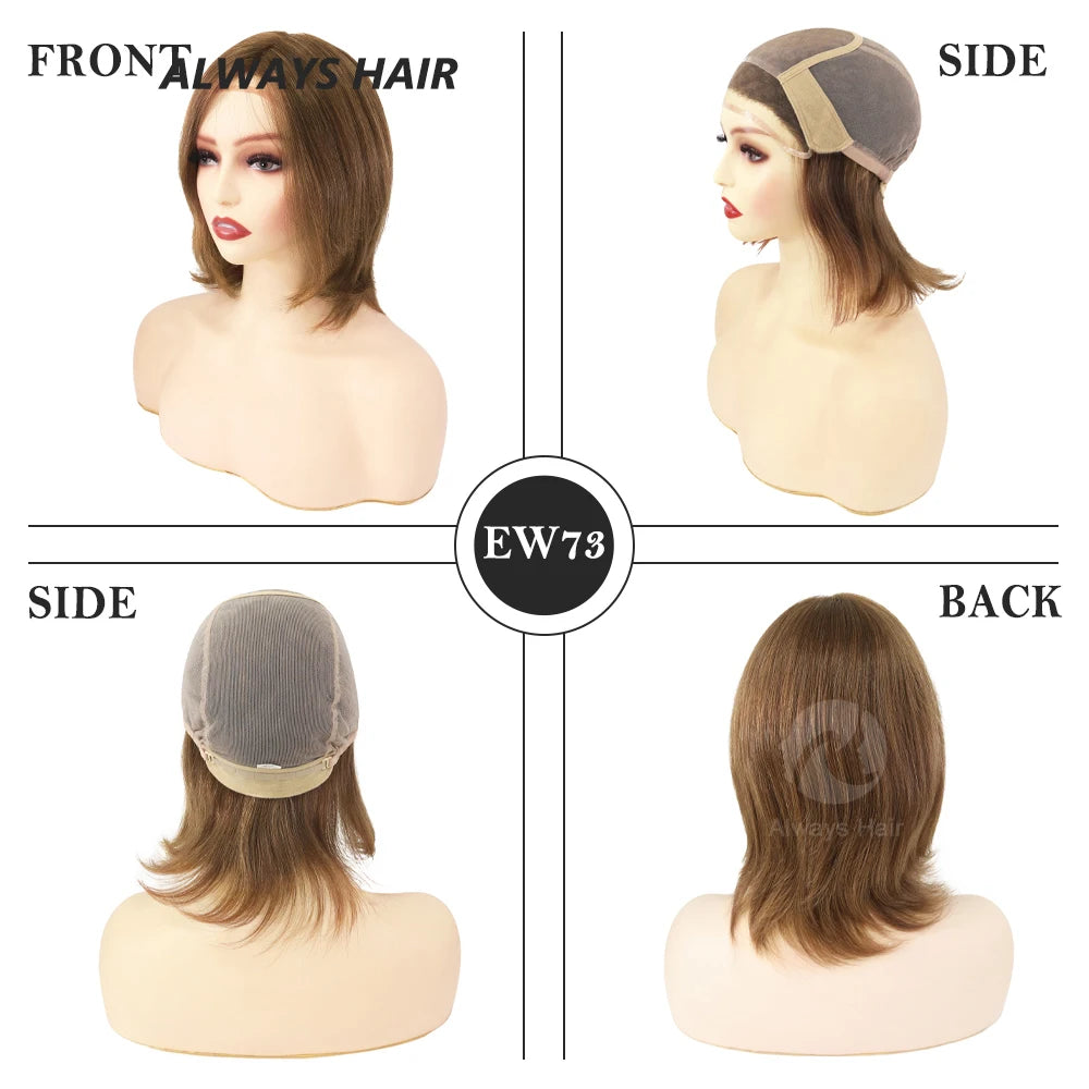 EW73- 6" European Virgin Hair Wig Natural French Lace Front Short Human Hair Women's Wigs
