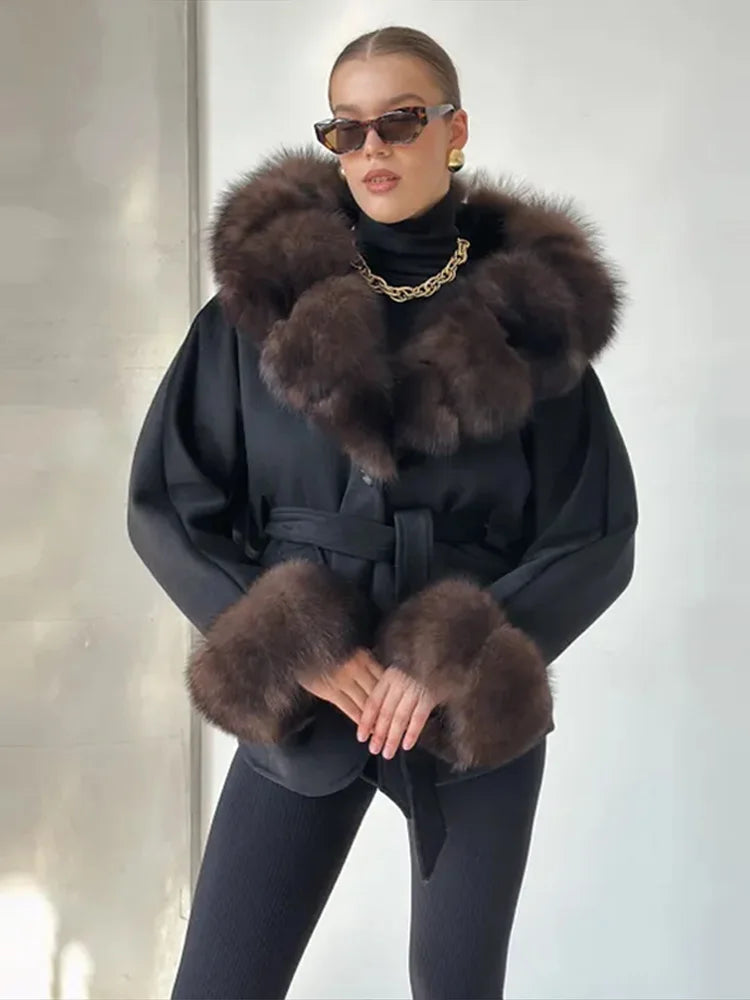 Elegant Women's Faux Fur Coat Jackets Lapel Collar Belted Jacket Warmed Outwear Winter Casual Tops 2025 Fashion Lace-up Ouftit