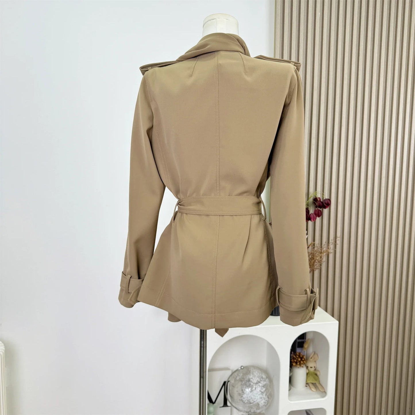 KWTX 2025 Women's Solid Color Trench Coat Belted Double Breasted Longline Lapel Pockets Chic Autumn Winter Fashion Outerwear