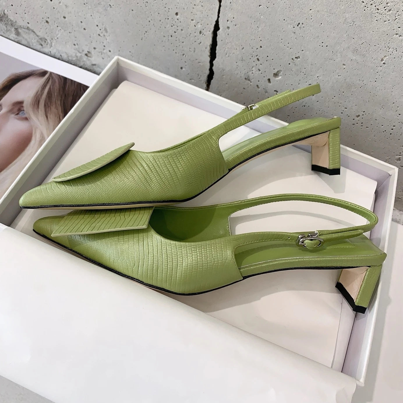 2025 Newest Summer Genuine Leather Pointed-Toe Mid Heel Slingback Woman Sandals Mules Oxfords Banquet Pumps Desinger Botas Mujer