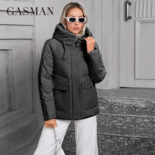 GASMAN 2024 Winter Down Jacket Collection Fashion Solid Stand-up collar Women Coats Elegance Hooded Women's jackets 83278