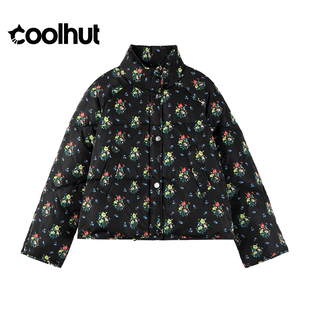 COOLHUT Women's New Printed Short Puffer Jacket Winter Coat Fashion Loose Fit Quilted Padding for Petite Trendy Casual Outerwear